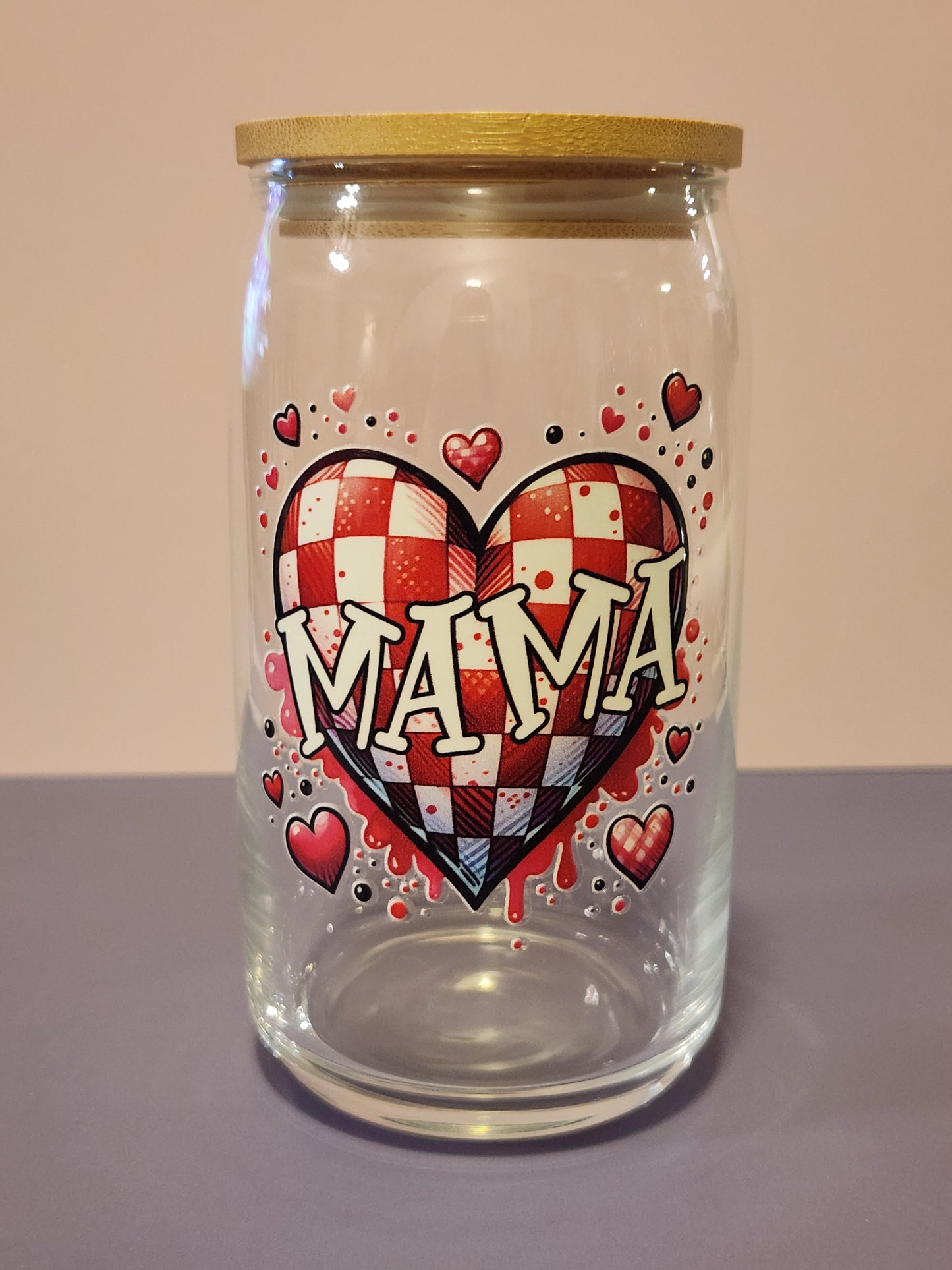 Valentine's 16oz Libbey Glass with Straw and Bamboo Lid