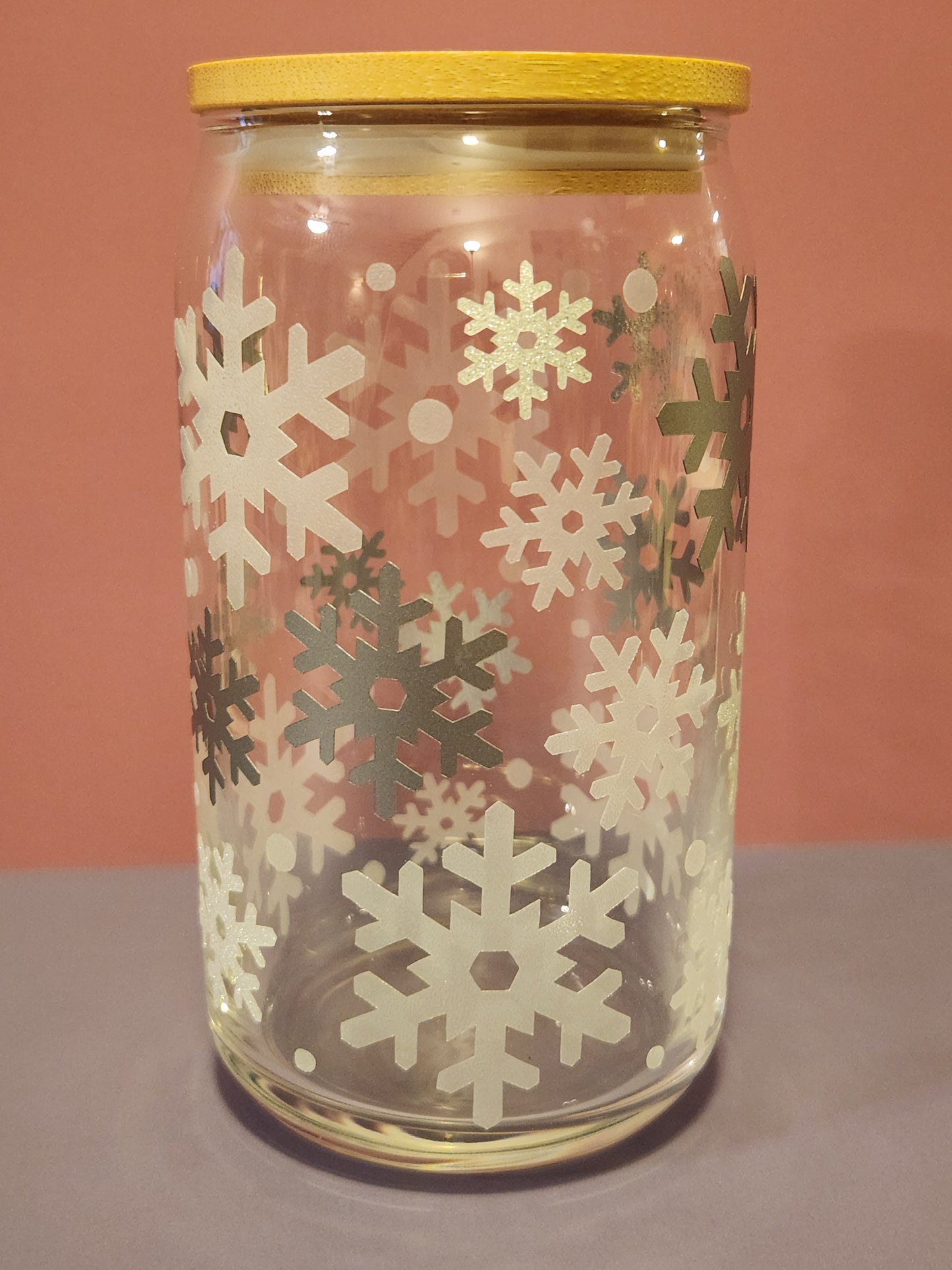 Christmas 16oz Libbey Glass with Straw and Bamboo Lid