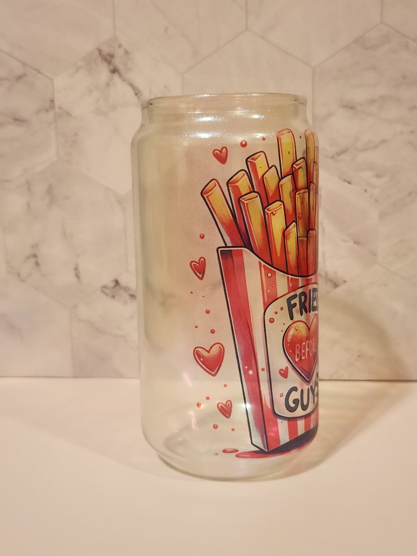 Valentine's 18oz Libbey Glass with Straw and Bamboo Lid