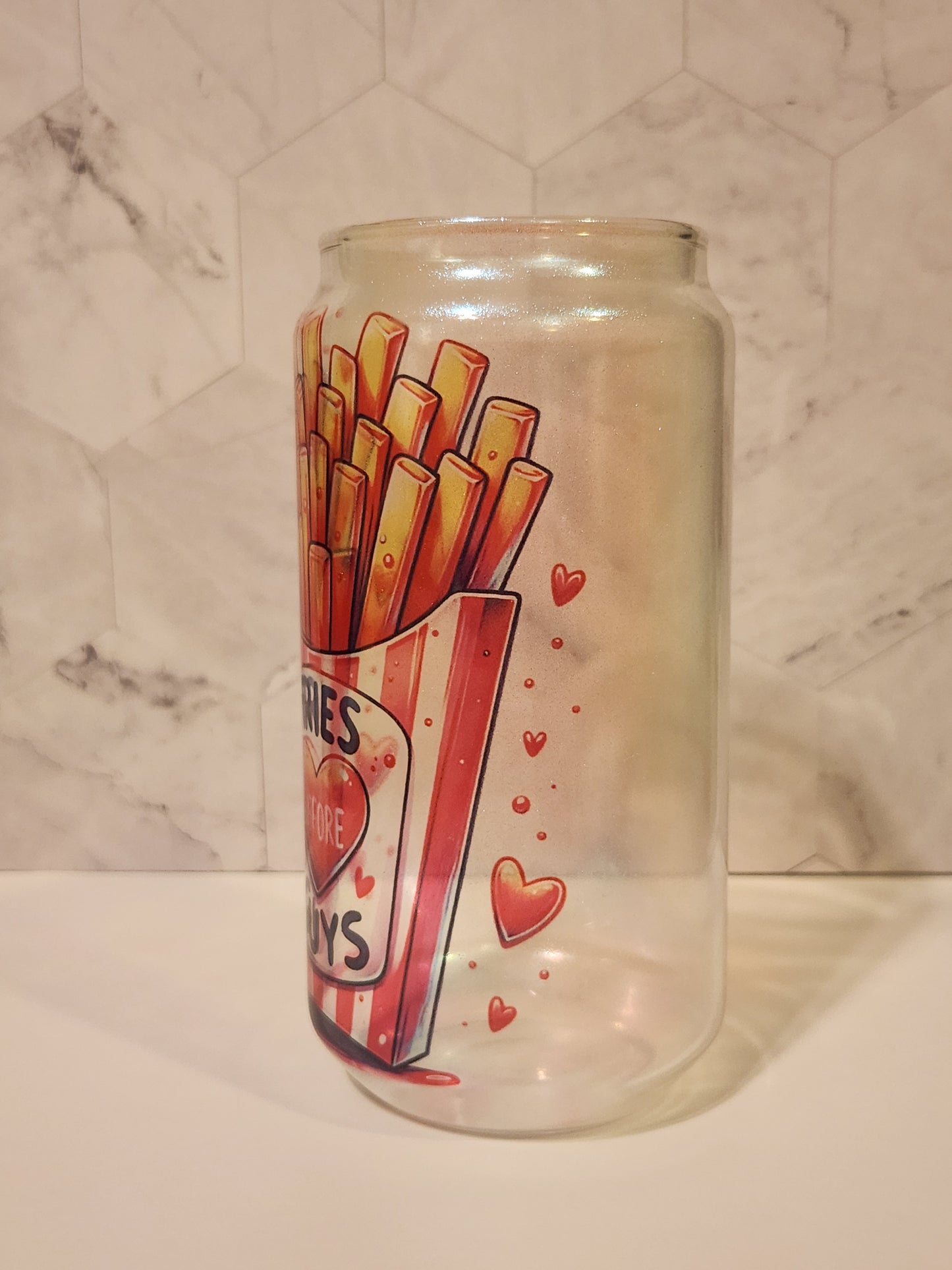 Valentine's 18oz Libbey Glass with Straw and Bamboo Lid