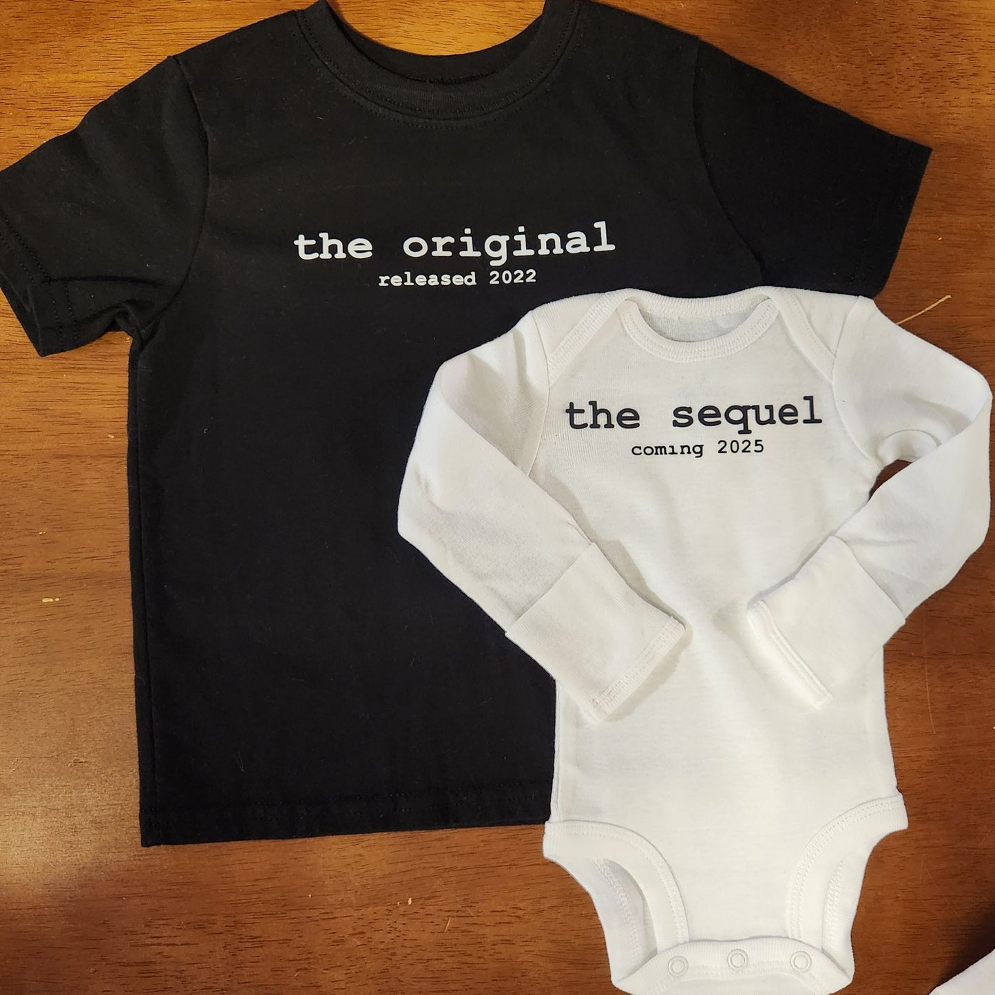 New Baby "Sequel" & Older Sibling "Original" Announcement Shirts