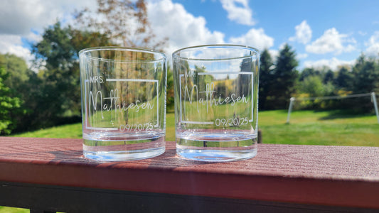 Etched Mr & Mrs Whiskey Glasses with Anniversary Date